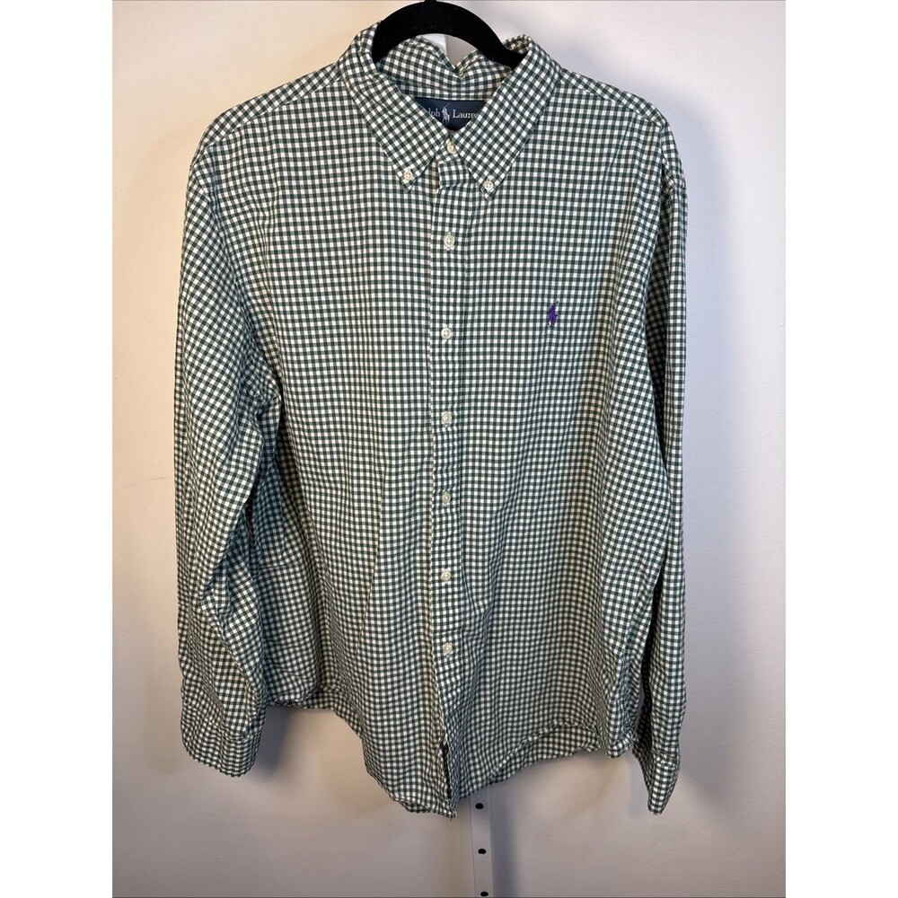 Ralph Lauren Oxford Shirt Mens XXL Green Gingham 100% Cotton Oxford Purple Pony